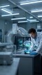 © Yuliia - Male scientist analyzing brain data on holographic display in modern medical laboratory with advanced technology and digital interface for research.