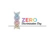 © night - Zero Discrimination Day graphic with DNA helix and colorful text promoting equality and anti-bias