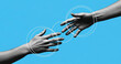 © Selim Studio - Abstract Human Hands Reaching for Connection Symbolizing Support, Partnership, Communication, and Digital Networking in Modern Technology and Social Interaction Concept
