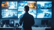 © nikomsolftwaer - Security guard monitoring cctv surveillance systems control room digital footage high-tech environment professional viewpoint