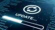 © Freelancer Rakib - A glowing update progress bar with a circular arrow icon on a dark blue background with code