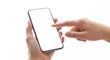 © Freelancer Rakib - A hand holding a smartphone with another hand touching the screen on a white background