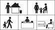 © Itz Sobahan - Family home lifestyle silhouette icons set, parents child cooking cleaning relaxing domestic life illustration collection