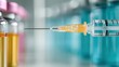 © Larisa AI - A syringe ready to administer a vaccine is positioned next to colorful vials, symbolizing hope and health in the context of modern medicine and public health.