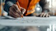 © Larisa AI - This professional image captures an engineer intently drafting construction plans, showcasing the essence of dedication and precision in the field of project design.