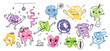 © MatisseStudio - Doodle shapes with face emotions vector collection illustration. Cute funny characters background.