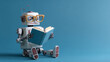 © Qaqas - Robot reading book in front of blue background