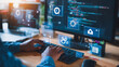 © Qaqas - DevOps software development and IT operations programer development concept with dev and ops icon computer screen project manager operation sysadmin.working in agile methodology environment
