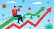 © Steven - Man in red jacket analyzing upward trend graph amidst virus outbreak from elevated viewpoint