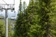 © Home-stock - Dense forest landscape with ski lift gliding above lush green mountain with high fir-trees, summer time