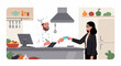 © Nafa Project - Chef receives credit card payment from businesswoman in a professional kitchen, showcasing modern restaurant business and efficient culinary transactions.