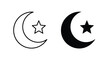 © rsvect02 - Black and white crescent moon and star symbols in line and solid styles