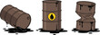 © Sumon Creative - Oil barrel leak and crushed drum vector illustration set with black petroleum spill isolated on background