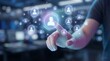 © CuteBee - A finger is touching a glowing holographic user icon, surrounded by a network of interconnected profiles, symbolizing digital identity and online community.