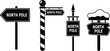 © Nasim - Collection of four distinct black and white vector icons representing directional signposts clearly labeled with the words north pole for seasonal holiday designs
