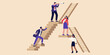 © RanjanKumar - Business people ascending stairs one observing with binoculars