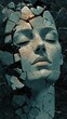 © godex - Fragile Mind: A striking portrayal of a serene face fractured and fragmented, symbolizing inner turmoil, emotional vulnerability, or the passage of time.
