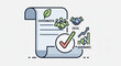 © Zubair - Sustainability report document with environmental social and governance elements featuring a checklist and handshake symbolizing partnership and approval