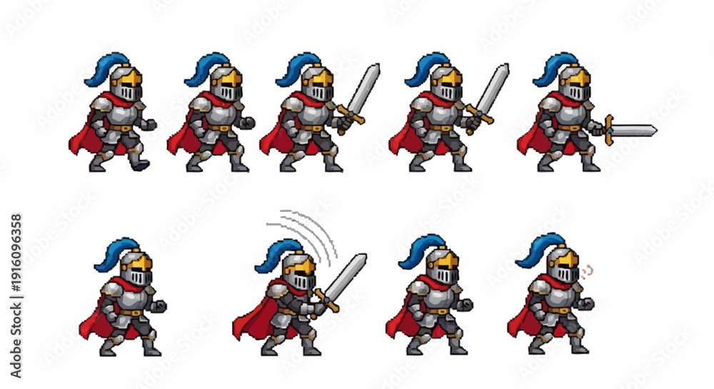 Pixel Art Knight Sprite Sheet with 8-Bit Character Animations for 2D ...