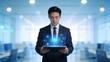 © Kevin - Businessman with digital interface on tablet