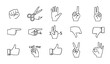 © MdAshik - Thin line hand gesture icon set vector rock paper scissors finger signs isolated on transparent background