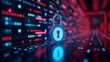 © Muhammad - Conceptual digital security concept featuring a glowing cyber padlock symbolizing data protection, network encryption, access control, and secure system infrastructure against digital threats