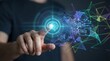 © Sabbir Designer - Person's finger touching a glowing digital brjpgn and network for artificial intelligence concepts.