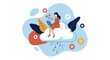 © djazulia - Woman Sitting on Cloud Using Laptop Technology.