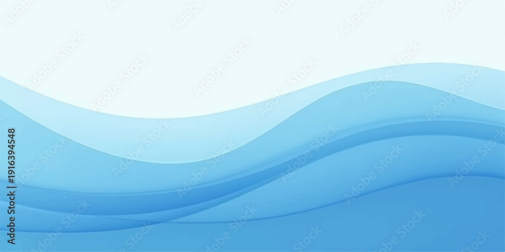 A smooth flowing vector illustration features abstract blue wave lines ...