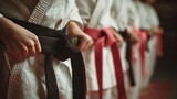 Tying Martial Arts Belts Before Training, Karate Class Preparation