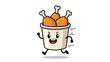 © Tanvir - Energetic cartoon bucket of fried chicken legs character runs quickly forward with a determined happy face.
