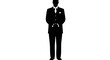 © yachyah - Silhouette of a man in a formal suit standing with hands behind back, facing forward on a white background
