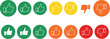 © Sagor - Set of colorful thumbs up and thumbs down icons in circles for social media like dislike feedback rating and customer satisfaction survey interface design.