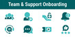 © Hito4i - Team and support onboarding icons showing user roles permissions notifications help center support chat feedback and subscription management in SaaS systems