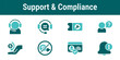 © Hito4i - Icon set representing customer support helpdesk compliance verification user assistance issue resolution and security control