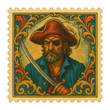 PNG Vintage pirate stamp illustration.