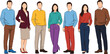 © Shahanaj - Diverse group of men and women in smart casual and business attire standing together, minimalist flat vector illustration,