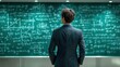 © The Little Hut - Man in suit contemplates complex equations on a chalkboard, deep in thought and innovation