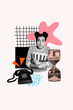 © deagreez - Exclusive artwork pop trend banner collage of minded girl stand hourglass telephone handset communication deadline concept