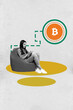 © deagreez - Sketch banner photo collage of happy businesswoman sit beanbag type laptop bitcoin income capital progress chance profit nft
