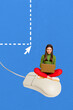 © deagreez - Trend artwork composite banner 3D photo collage of computer online technology internet psychedelic young lady sit mouse work laptop