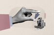 © deagreez - Composite artwork collage sketch of huge hand hold arrow young lady stress sit hold phone pile coins finance investor inflation crisis