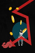 © deagreez - Vertical image trend pop zine photo collage of happy businesswoman stand arrow regress coin loss inflation problem collapse