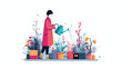 © Cortex - Person in a long coat watering potted plants with a blue watering can