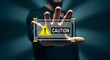 © Noman - A person holding a digital caution sign with warning symbol