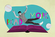 © deagreez - Pop art full zine photo collage of happy girl guy run open book library academic education learner pencil ruler read more letters