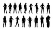 © Nurzhan - Vector silhouettes man and women, illustration. Silhouettes of young people posing in casual clothes. Transparent background PNG version.