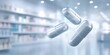 © Studio Nova - The capsules floating above blurred pharmacy shelves representing medication concept and healthcare
