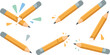 © Nasrin - Broken pencil illustrations set showing mistakes, learning process, creativity challenges, and school stationery concepts illustrated in playful modern flat vector style