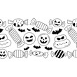 © firoj - Seamless halloween pattern with candies pumpkins and bats in black and white